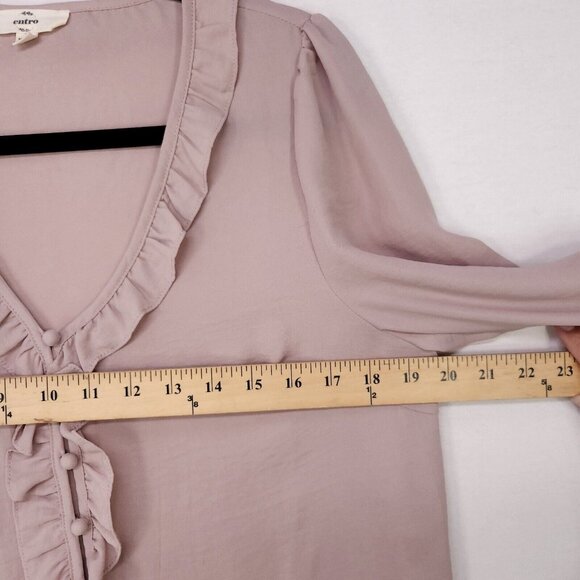 Entro Top Button Up Ruffle Blouse Long Sleeve Womens Medium - Picture 8 of 10